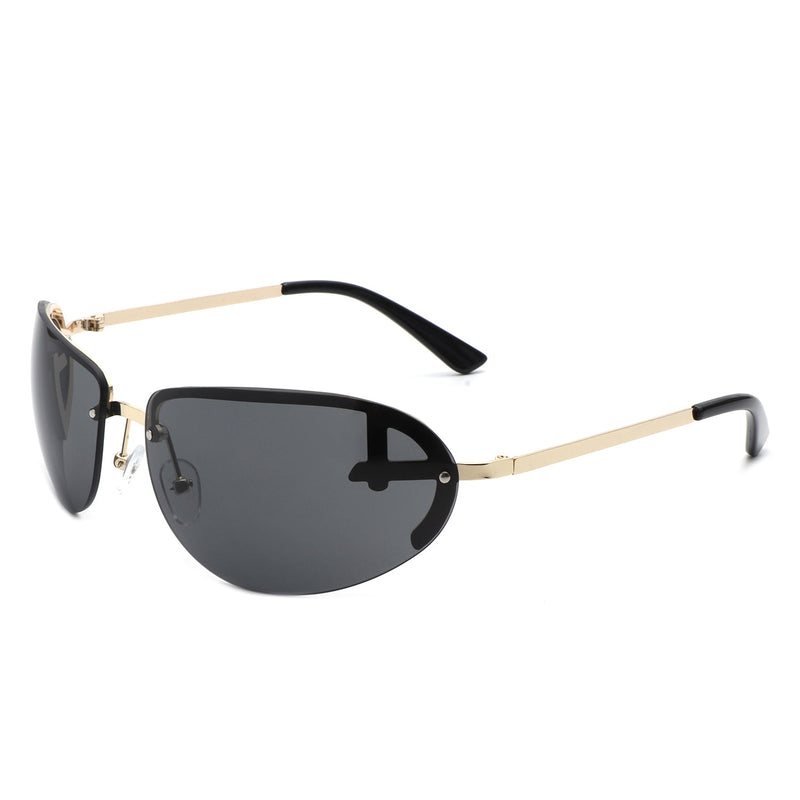 Oceandew - Retro Rimless Oval Tinted Fashion Round Sunglasses-5