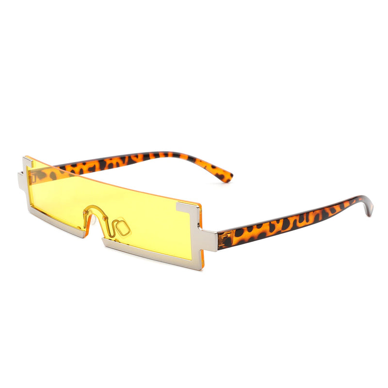 Kelestra - Retro Rectangular Narrow Semi Rimless Vintage Slim Fashion Sunglasses-0