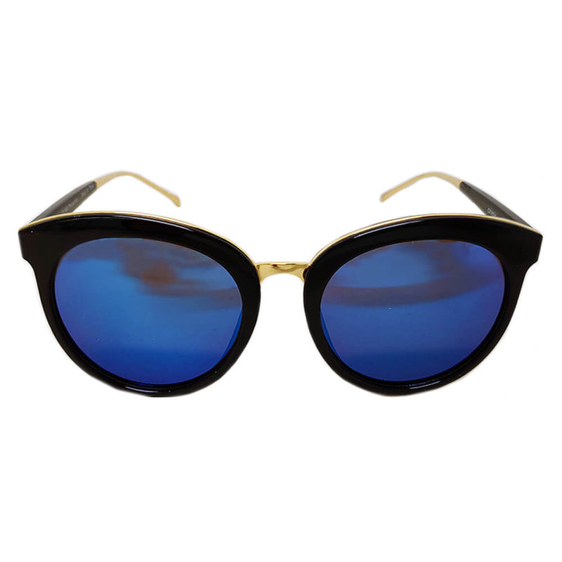 NORTH | Women's Oversized Round Mirrored Lens Horned Rim Sunglasses-11