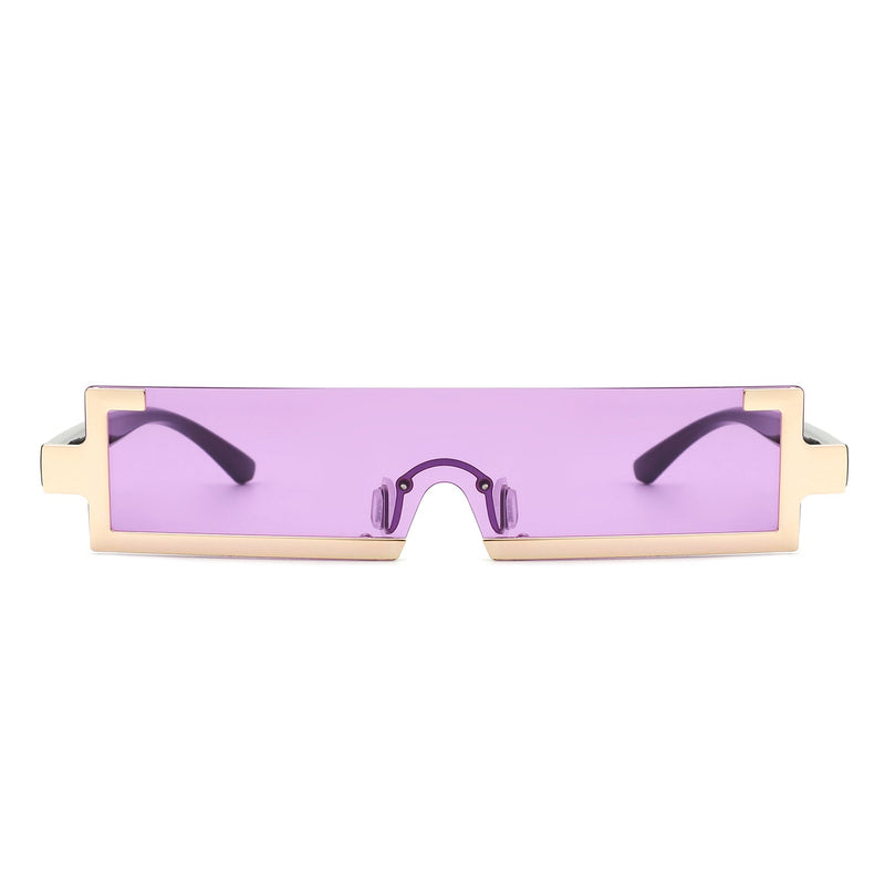 Kelestra - Retro Rectangular Narrow Semi Rimless Vintage Slim Fashion Sunglasses-6