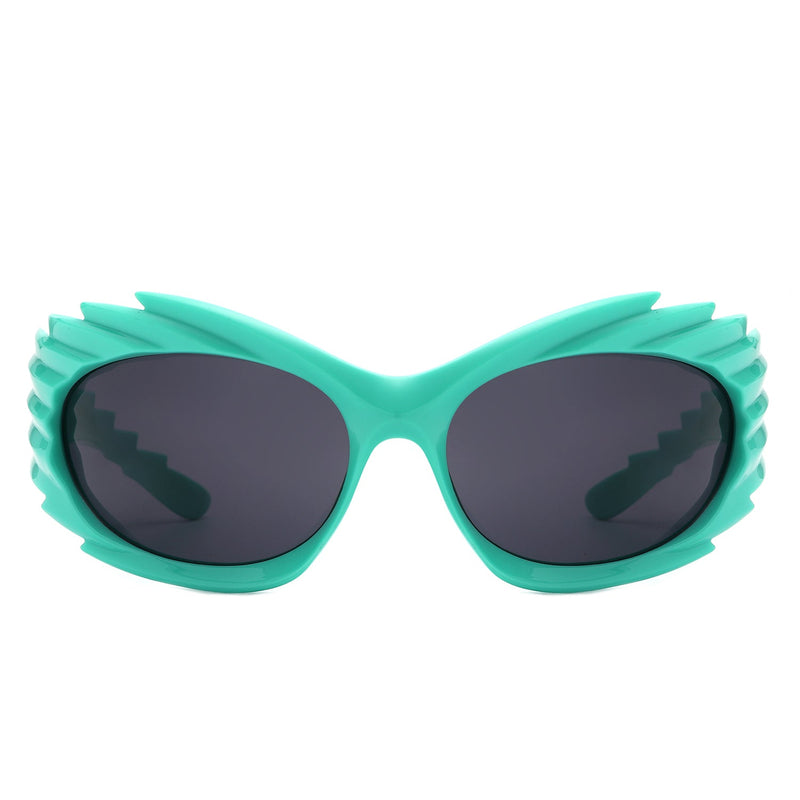 Nightgle - Rectangle Wrap Around Sport Oval Spike Fashion Sunglasses-9
