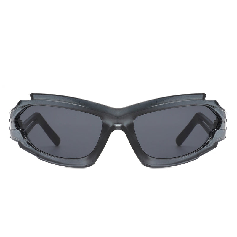 Moonhaze - Futuristic Rectangle Geometric Chunky Sport Wrap Around Sunglasses-6