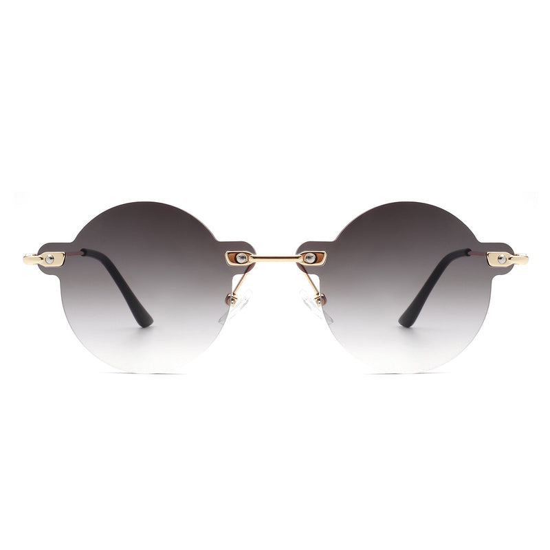 Crescent - Circle Retro Round Rimless Fashion Tinted Vintage Sunglasses-1