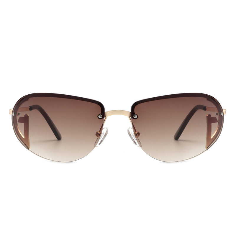 Oceandew - Retro Rimless Oval Tinted Fashion Round Sunglasses-6