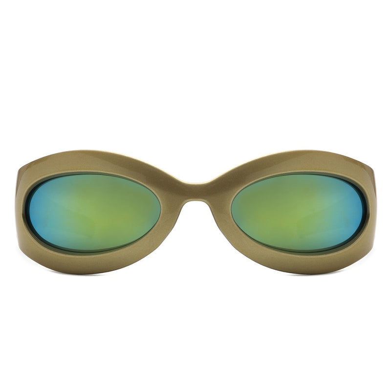 Albion - Oval Wrap Around Retro Round Fashion Sunglasses-9