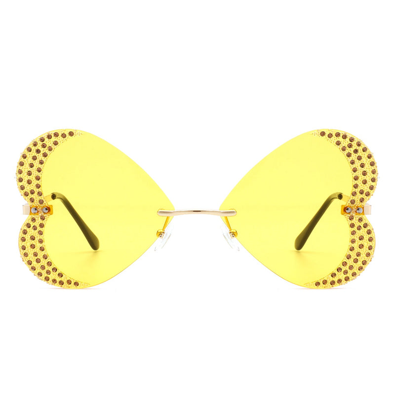 Quixotia - Rimless Butterfly Heart Shape Tinted Fashion Women Sunglasses-8