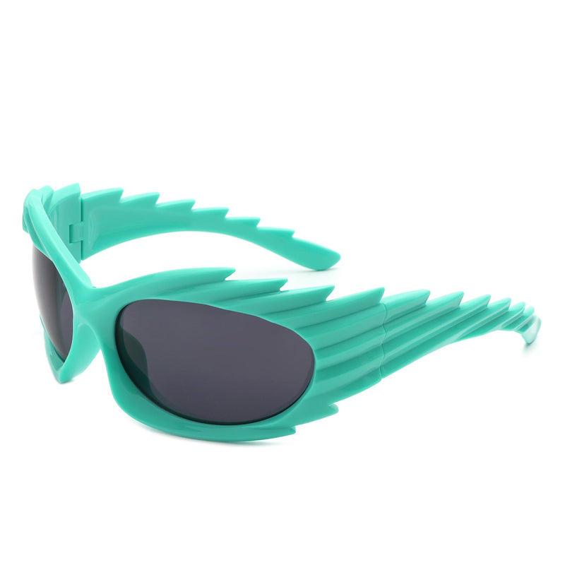 Nightgle - Rectangle Wrap Around Sport Oval Spike Fashion Sunglasses-8