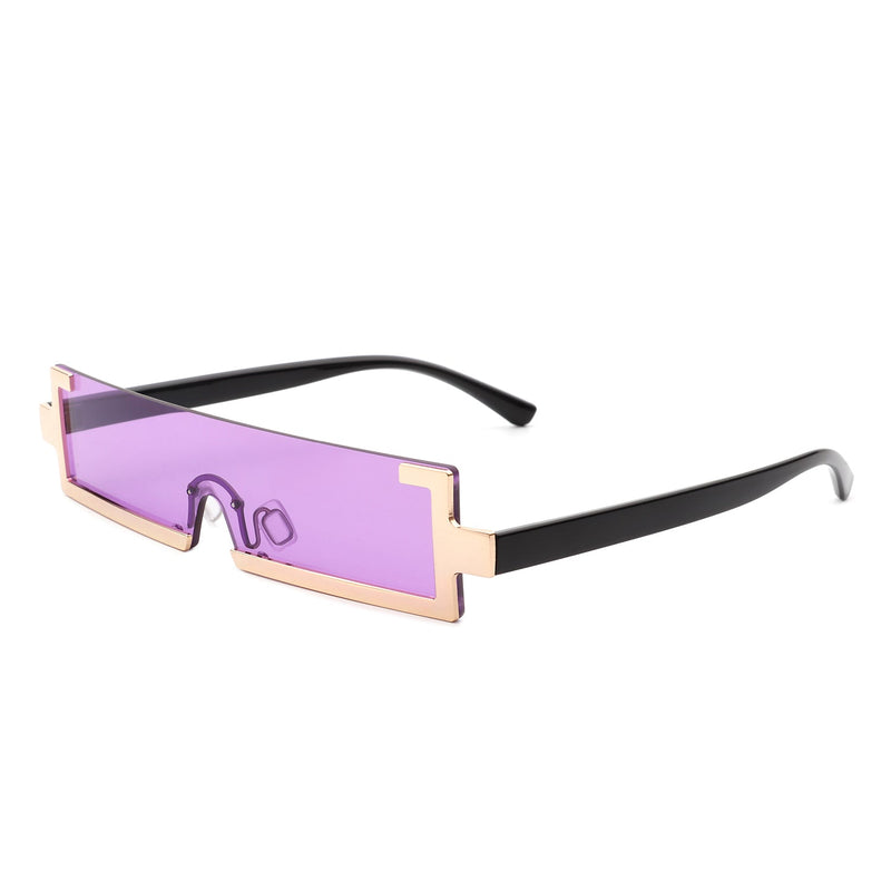 Kelestra - Retro Rectangular Narrow Semi Rimless Vintage Slim Fashion Sunglasses-7