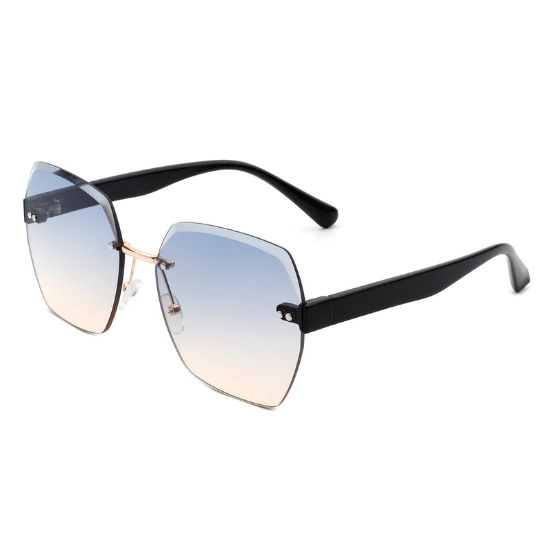 Ezernova - Oversize Square Geometric Rimless Tinted Fashion Sunglasses-9
