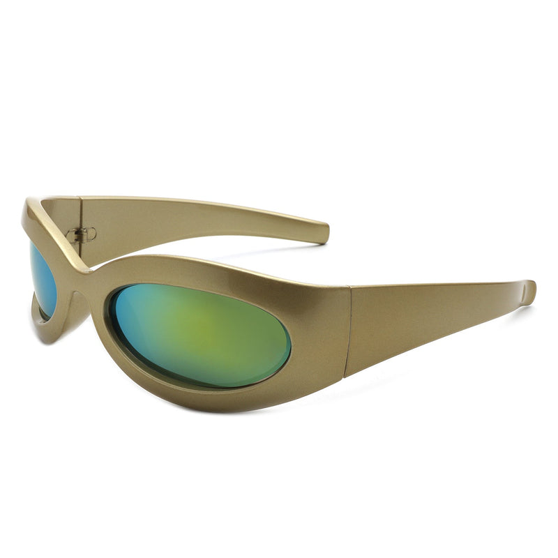 Albion - Oval Wrap Around Retro Round Fashion Sunglasses-7
