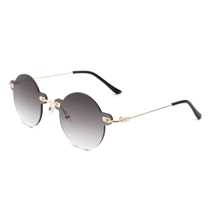 Crescent - Circle Retro Round Rimless Fashion Tinted Vintage Sunglasses-0
