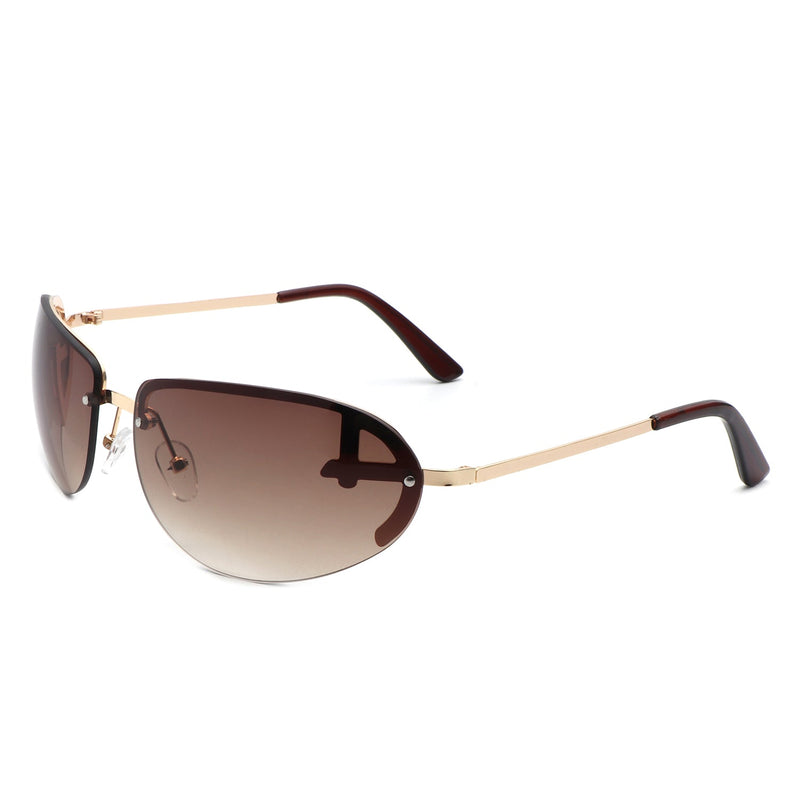 Oceandew - Retro Rimless Oval Tinted Fashion Round Sunglasses-7