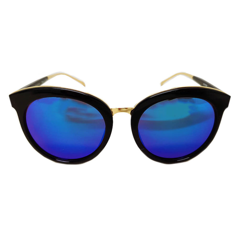 NORTH | Women's Oversized Round Mirrored Lens Horned Rim Sunglasses-13