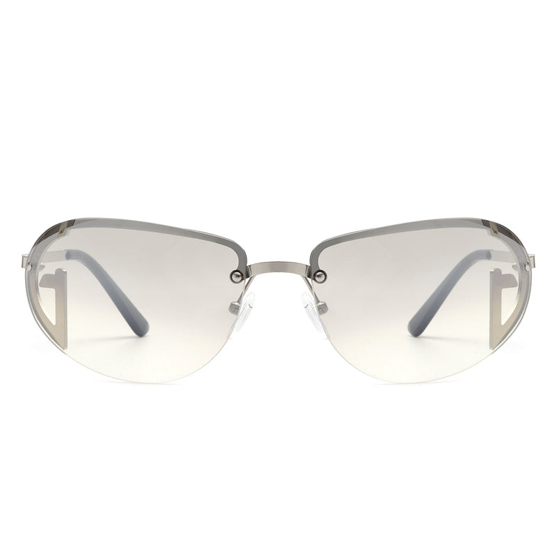 Oceandew - Retro Rimless Oval Tinted Fashion Round Sunglasses-8