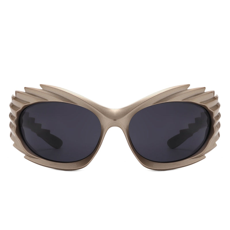 Nightgle - Rectangle Wrap Around Sport Oval Spike Fashion Sunglasses-11