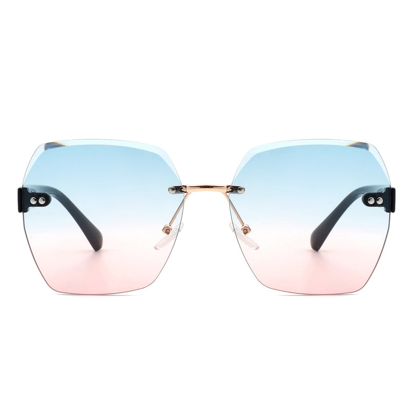 Ezernova - Oversize Square Geometric Rimless Tinted Fashion Sunglasses-1