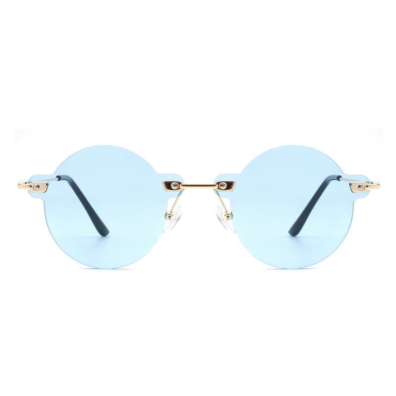Crescent - Circle Retro Round Rimless Fashion Tinted Vintage Sunglasses-9