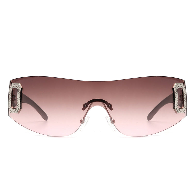 Havoc - Rectangle Rimless Sleek Wrap Around Women Fashion Sunglasses-9