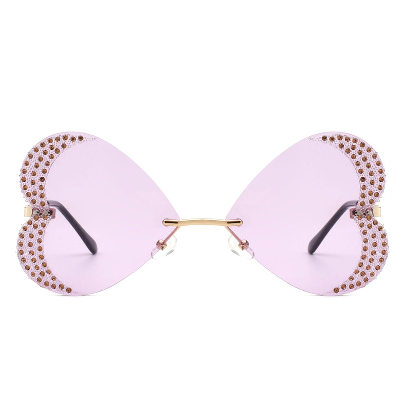 Quixotia - Rimless Butterfly Heart Shape Tinted Fashion Women Sunglasses-1
