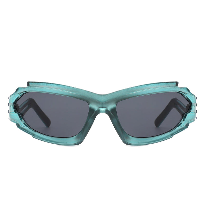 Moonhaze - Futuristic Rectangle Geometric Chunky Sport Wrap Around Sunglasses-8