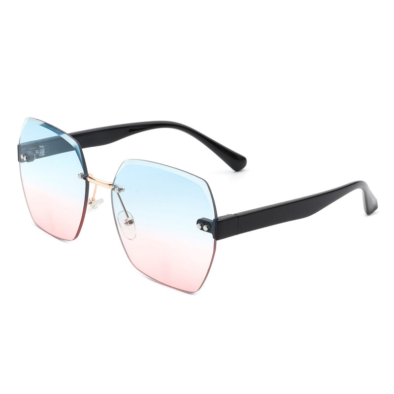 Ezernova - Oversize Square Geometric Rimless Tinted Fashion Sunglasses-0
