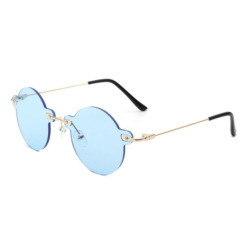 Crescent - Circle Retro Round Rimless Fashion Tinted Vintage Sunglasses-8