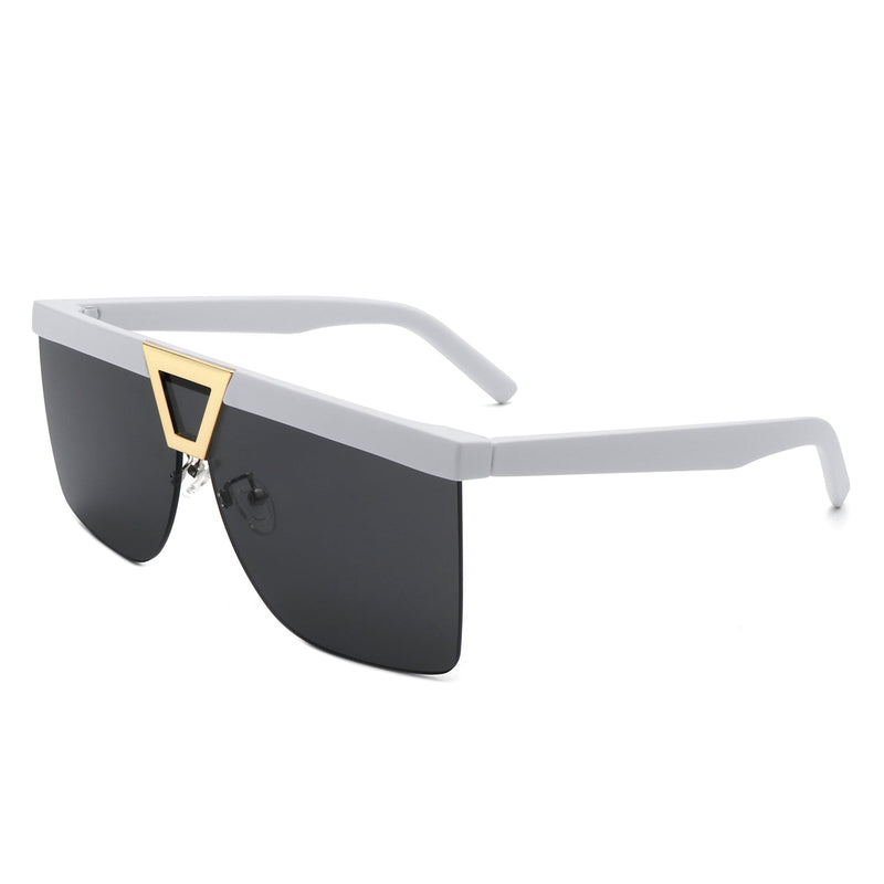 Starview - Oversize Half Frame Tinted Fashion Square Sunglasses-9