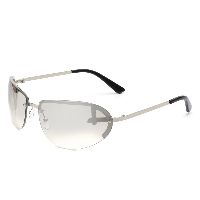 Oceandew - Retro Rimless Oval Tinted Fashion Round Sunglasses-9