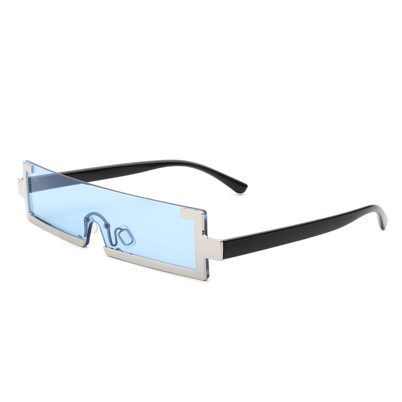 Kelestra - Retro Rectangular Narrow Semi Rimless Vintage Slim Fashion Sunglasses-9