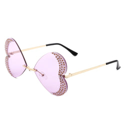Quixotia - Rimless Butterfly Heart Shape Tinted Fashion Women Sunglasses-0