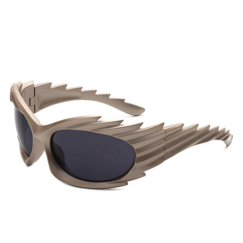 Nightgle - Rectangle Wrap Around Sport Oval Spike Fashion Sunglasses-10