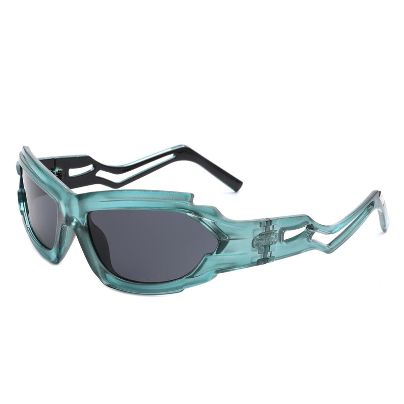 Moonhaze - Futuristic Rectangle Geometric Chunky Sport Wrap Around Sunglasses-9