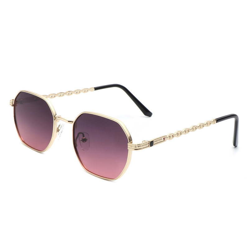 Mythique - Geometric Round Tinted Chain Link Design Sunglasses-9