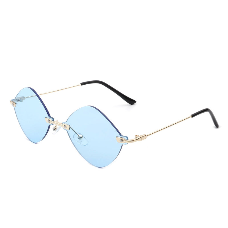 Bluewave - Rimless Retro Round Geometric Frameless Tinted Fashion Sunglasses-9