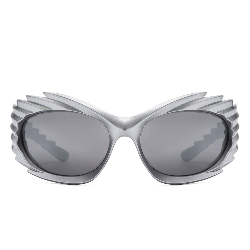 Nightgle - Rectangle Wrap Around Sport Oval Spike Fashion Sunglasses-1