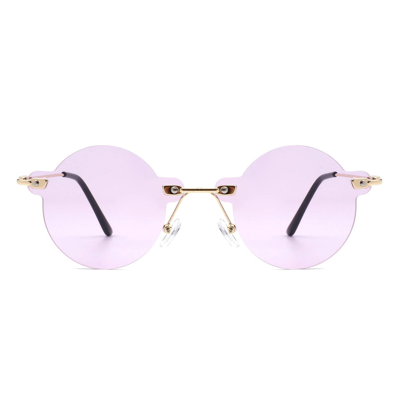 Crescent - Circle Retro Round Rimless Fashion Tinted Vintage Sunglasses-11