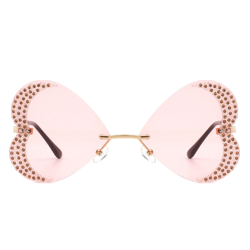 Quixotia - Rimless Butterfly Heart Shape Tinted Fashion Women Sunglasses-10