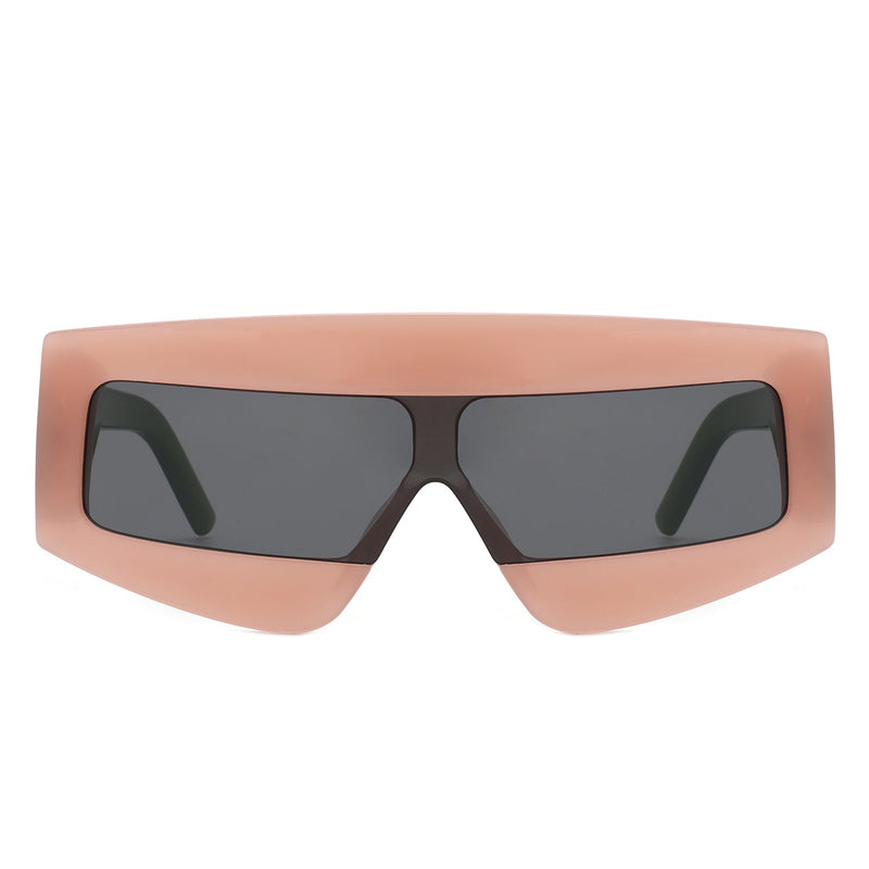 Celestia - Rectangle Chunky Oversize Square Tinted Flat Top Sunglasses-13