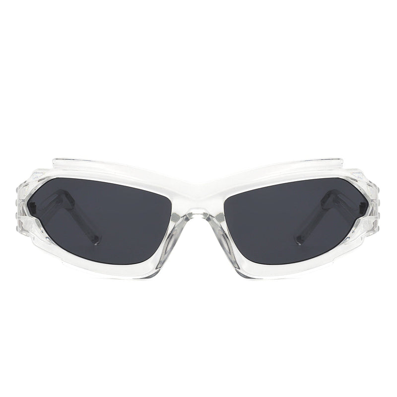 Moonhaze - Futuristic Rectangle Geometric Chunky Sport Wrap Around Sunglasses-10