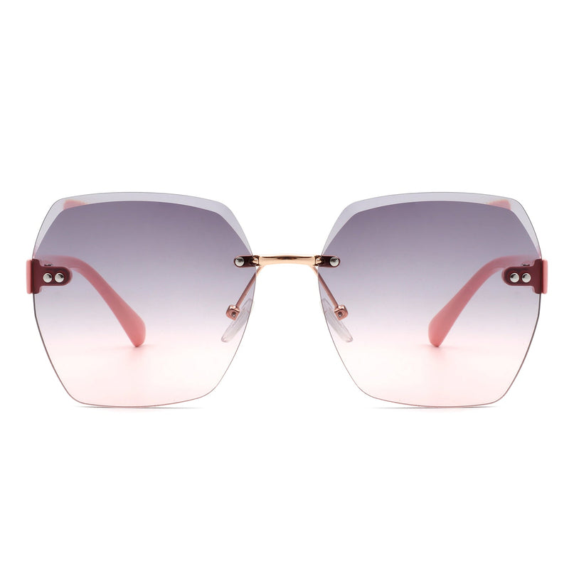 Ezernova - Oversize Square Geometric Rimless Tinted Fashion Sunglasses-10
