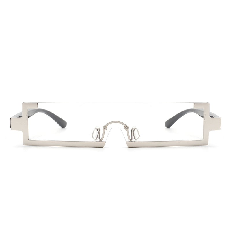 Kelestra - Retro Rectangular Narrow Semi Rimless Vintage Slim Fashion Sunglasses-10