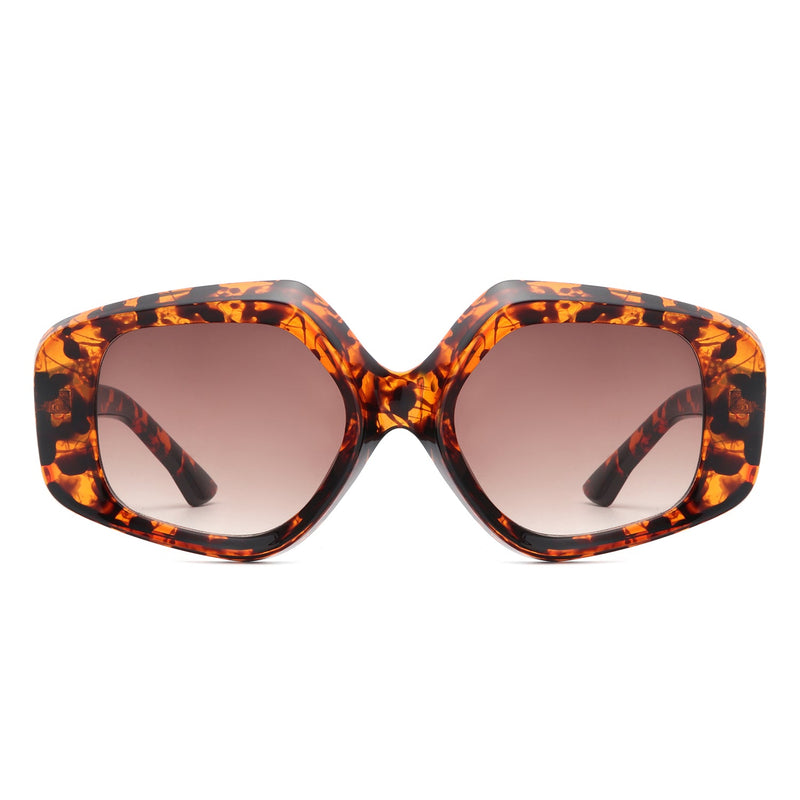 Yvaine - Oversize Geometric Fashion Hexagonal Flat Top Sunglasses-11
