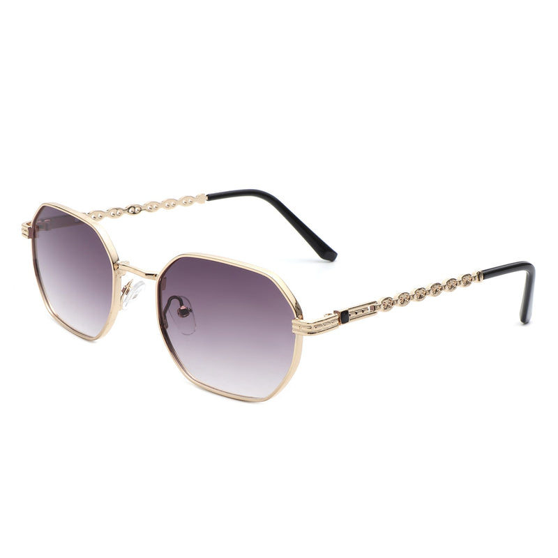 Mythique - Geometric Round Tinted Chain Link Design Sunglasses-11