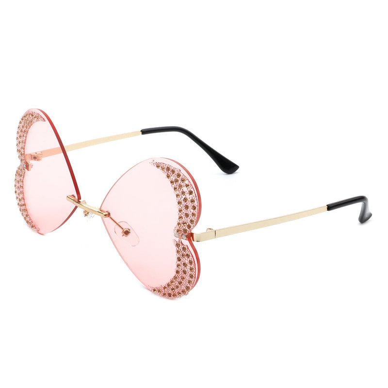 Quixotia - Rimless Butterfly Heart Shape Tinted Fashion Women Sunglasses-11