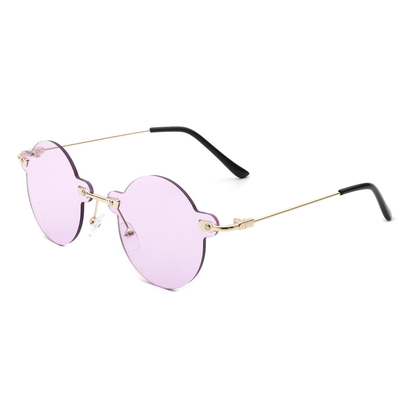 Crescent - Circle Retro Round Rimless Fashion Tinted Vintage Sunglasses-10
