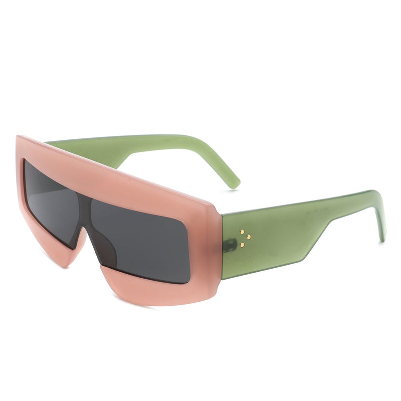 Celestia - Rectangle Chunky Oversize Square Tinted Flat Top Sunglasses-12