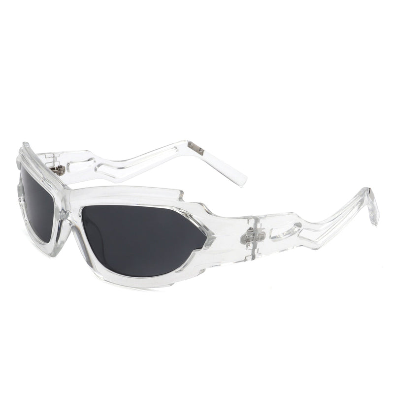Moonhaze - Futuristic Rectangle Geometric Chunky Sport Wrap Around Sunglasses-11