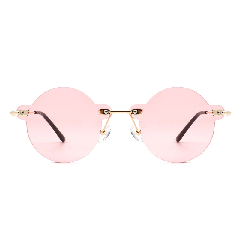 Crescent - Circle Retro Round Rimless Fashion Tinted Vintage Sunglasses-13