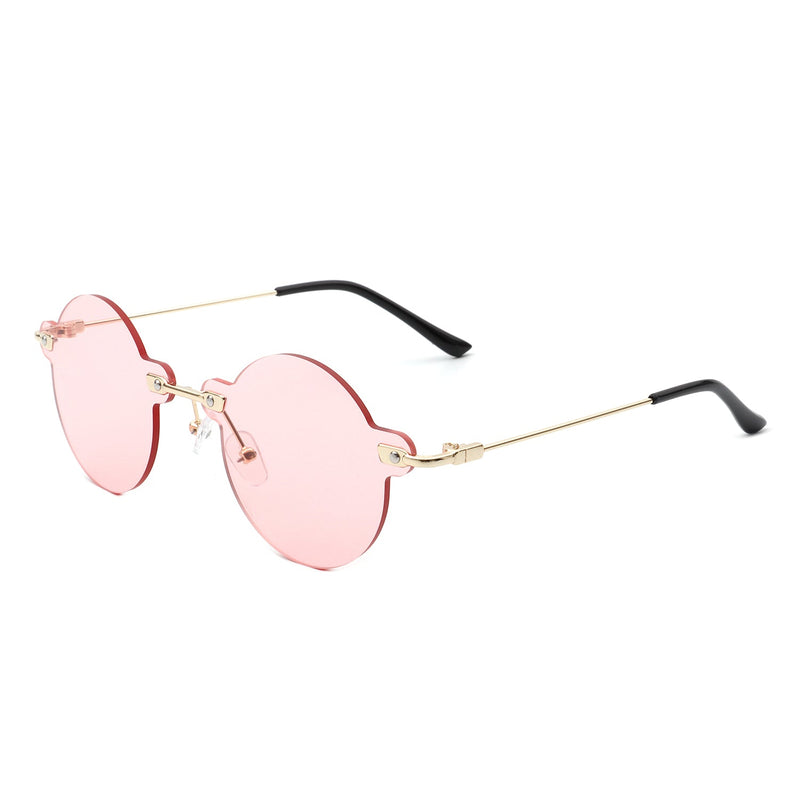 Crescent - Circle Retro Round Rimless Fashion Tinted Vintage Sunglasses-12