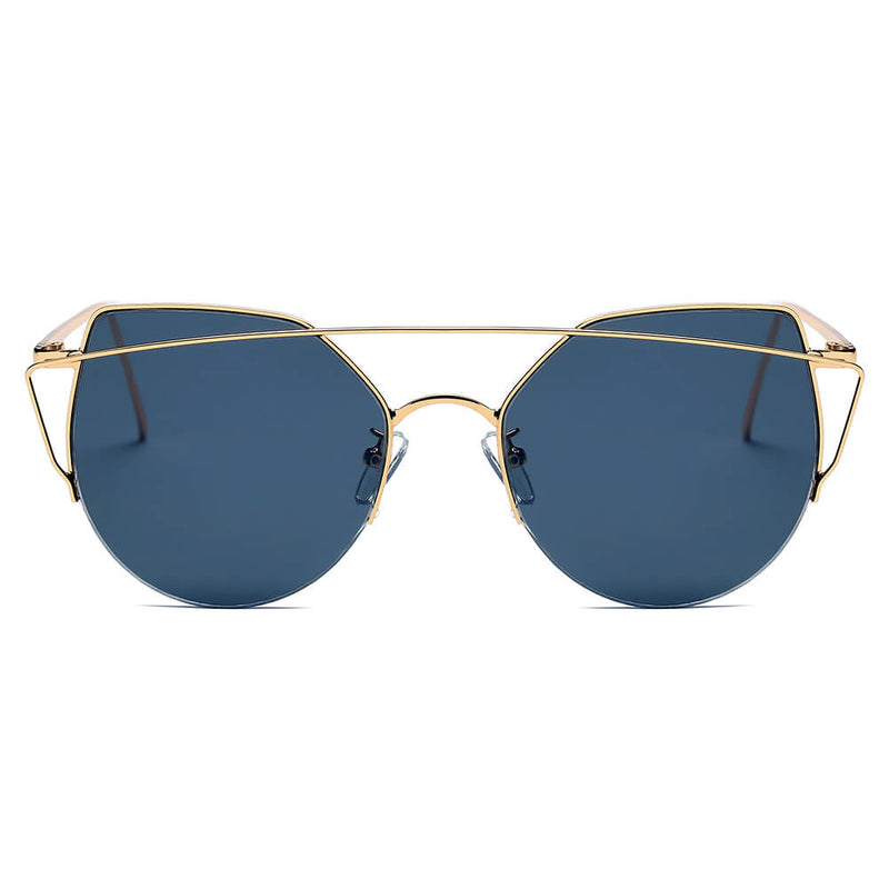 DILLON | Modern Cat Eye Mirrored Flat Lens Sunglasses Circle-6